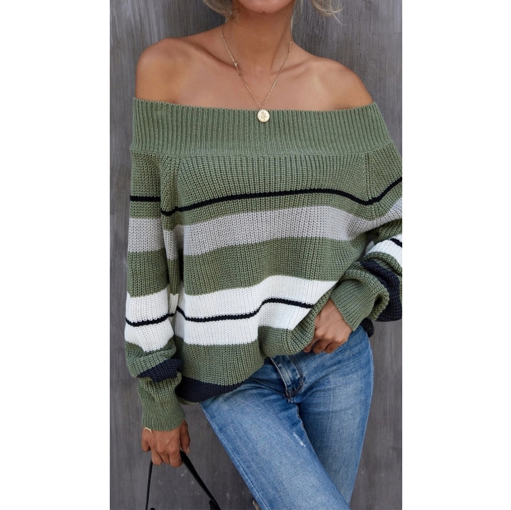 Off the shoulder stripe Sweater - Picture 3 of 6